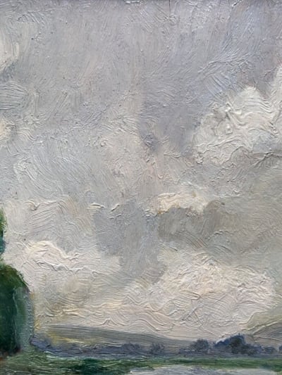 Beau tableau ancien paysage vue de rivière ciel impressionniste Louis Clesse