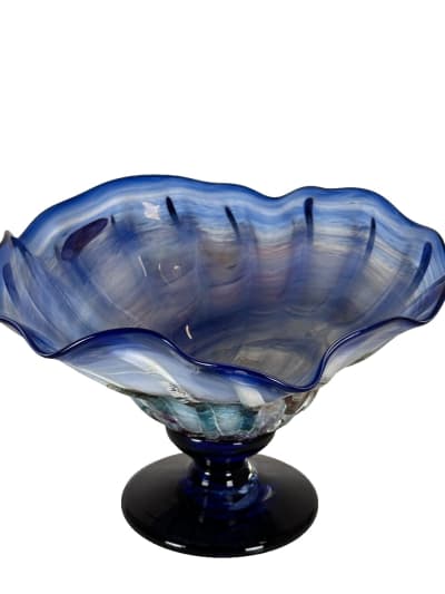 Belle coupe à fruit centre de table bleu Mick Bob le Bleis verre design vintage