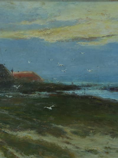 Beau tableau ancien vue du bassin d'Arcachon signé Gaston Guignard XIXe rare