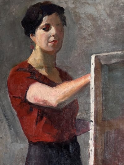 Tableau portrait femme peintre atelier des Beaux Art déco Jean Terles Paris