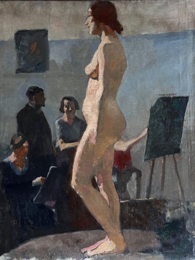 Tableau portrait femme nue modèle professeur beaux art Jean Terles art déco