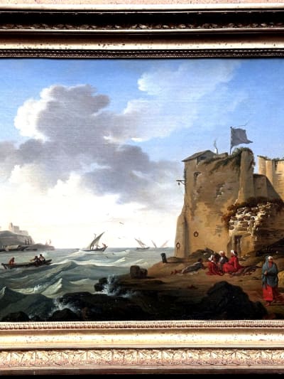 Beau tableau ancien marine orientaliste animée Algérie 1830 suiv Fatio, HST 19e
