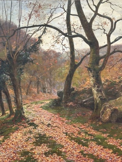 Grand tableau ancien paysage forêt Barbizon Fontainebleau impressionniste Dufau