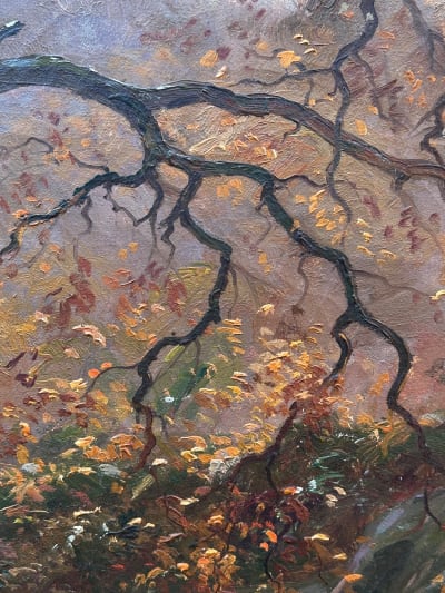 Grand tableau ancien paysage forêt Barbizon Fontainebleau impressionniste Dufau