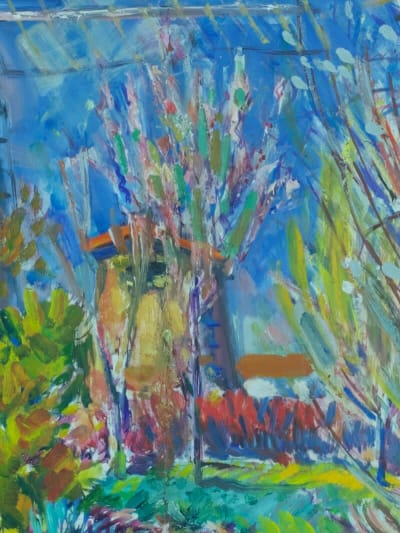 Beau tableau ancien les deux moulins Toulouse Édouard Bouillière impressionniste