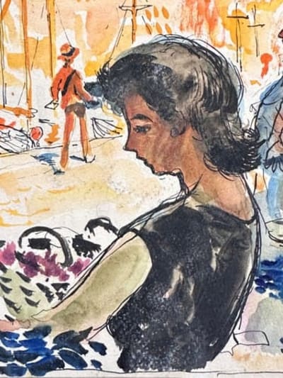 Dessin Jean Terles César Pagnol Fanny port Marseille Parisien art français 1930