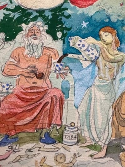 Dessin Jean Terles portrait bacchus nymphe allégorie le divin café pub ange