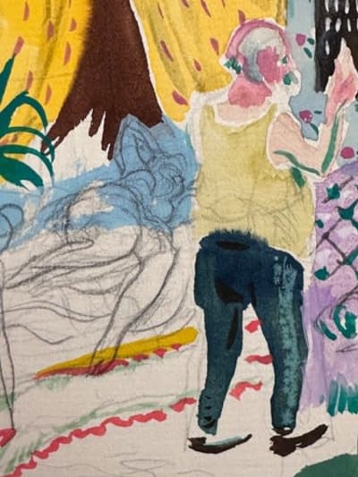 Dessin Jean Terles Curisosa portrait de femme dénudé lit fauteuil livre couple