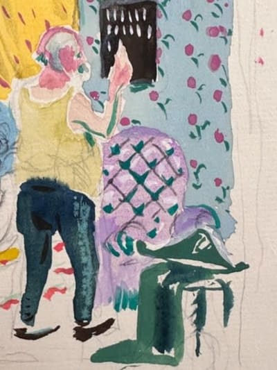 Dessin Jean Terles Curisosa portrait de femme dénudé lit fauteuil livre couple