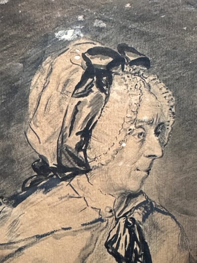Dessin ancien portrait femme Hollande coiffe 19ème Madame Ten Kate Van Loo