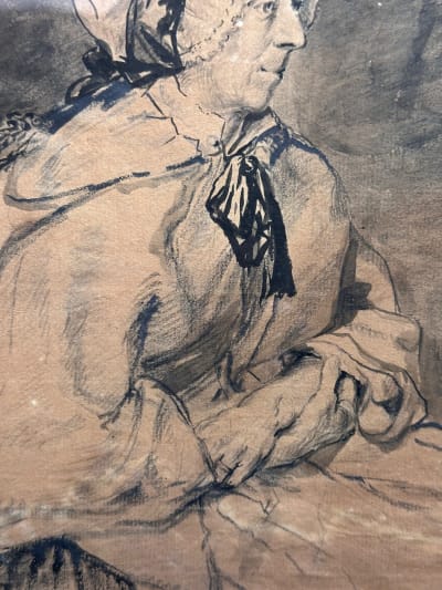 Dessin ancien portrait femme Hollande coiffe 19ème Madame Ten Kate Van Loo