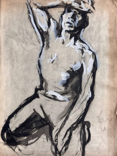 Dessin Jean Terles Beaux Arts portrait d'homme à genoux torse nu académie 1930