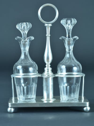 Ancien vinaigrier huilier XIXe Christofle métal argenté cristal serviteur