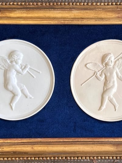 Ancienne plaque porcelaine Thorvaldsen ange amour Bing Copenhague cadre doré XIXe