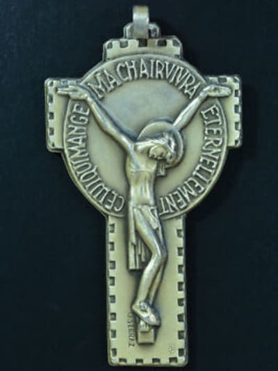 Superb modernist religious bronze silver plated pectoral cross crucifix signed