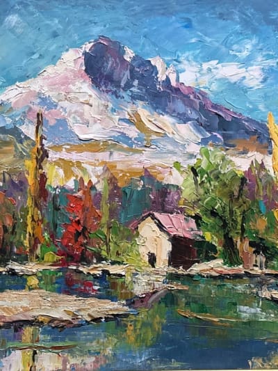 Beau tableau ancien neige montagne Alpes Grésivaudan Dents de Crolles Debono HST