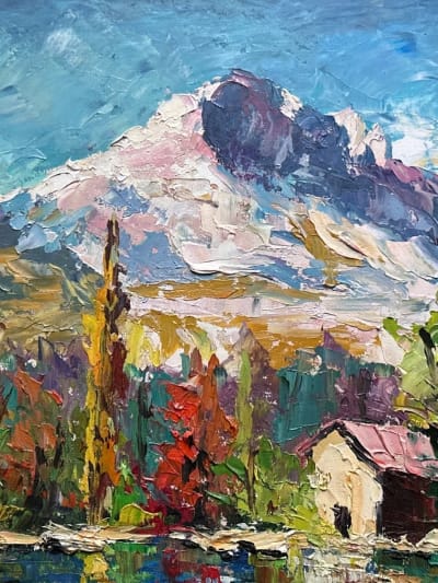 Beau tableau ancien neige montagne Alpes Grésivaudan Dents de Crolles Debono HST