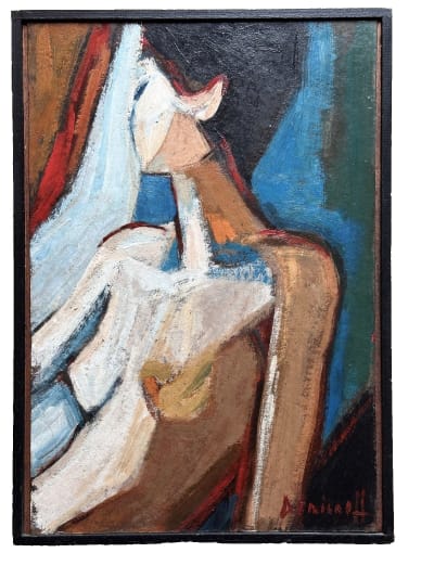 Beau tableau ancien Pierre Demianoff Séte portrait jeune femme nue fauve 1960