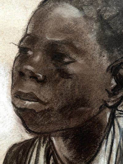 Louis Jean Beaupuy dessin ancien portrait de jeune fille africaine art déco