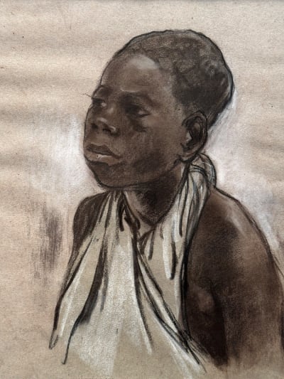 Louis Jean Beaupuy dessin ancien portrait de jeune fille africaine art déco