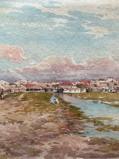 Ernest Lessieux dessin ancien paysage animé peintre sur le motif aquarelle ciel