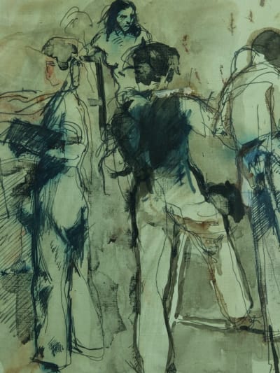 Ancien dessin portrait atelier modèle beaux arts Jean Terles art déco