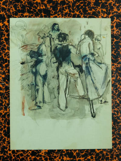 Ancien dessin portrait atelier modèle beaux arts Jean Terles art déco