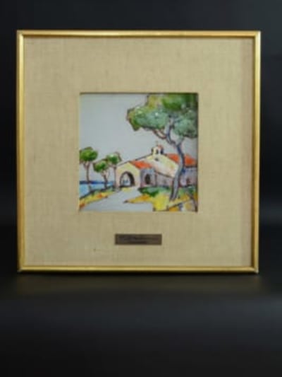 Tableau paysage provençal émaux carreau céramique Giraud Vallauris design 1950