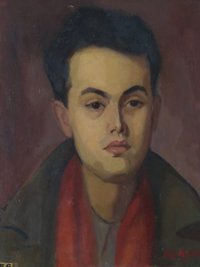 Beau tableau ancien portrait d'un jeune homme brun signé Raymond Léon Rivoire 40