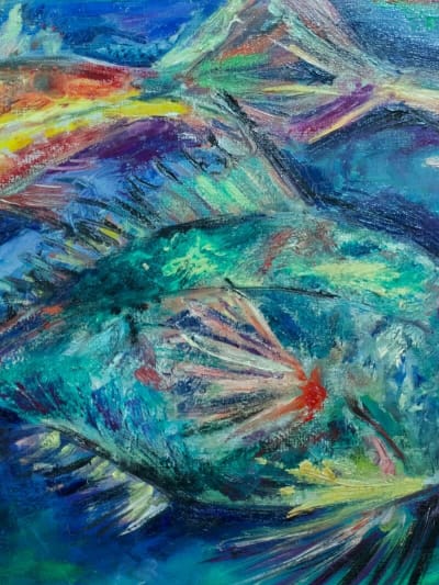 Tableau ancien marine nature morte poissons expressionniste Henry Saint Plancat