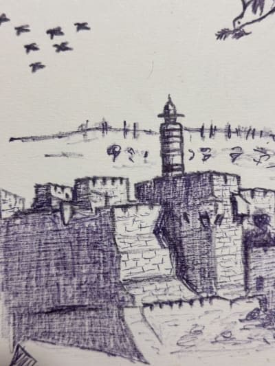 Ancien dessin crayon Maxa Nordeau Israel colombe paix Jerusalem ec. de Paris