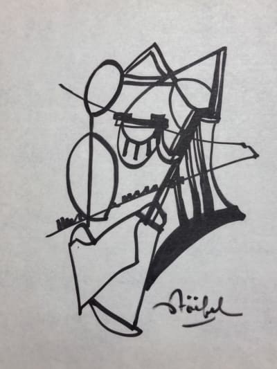 Ancien dessin, feutre signé Edgar Stoebel figure abstraction école de Paris