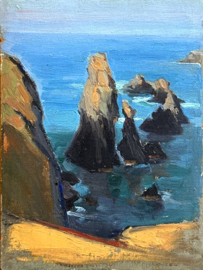 Ancien tableau Belle-Île Port-Coton marine Bretagne ent. Édouard Doigneau n°3