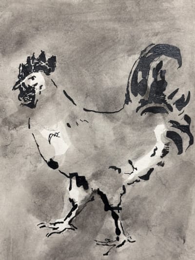 Ancienne petit lavis, signé Germaine Nordmann Coq Israel Judaïca