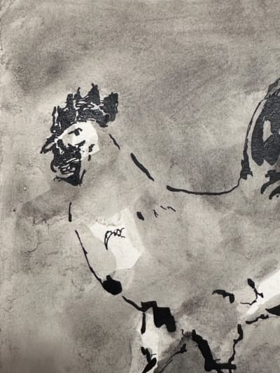 Ancienne petit lavis, signé Germaine Nordmann Coq Israel Judaïca