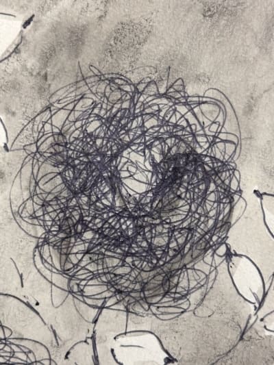 Ancienne petit lavis et encre, signé Germaine Nordmann fleurs Israël Judaïca