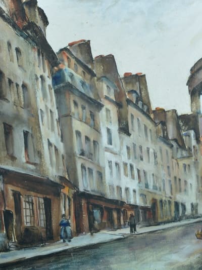 Tableau ancien vue de la rue Valette Panthéon 5e Paris Cesar Bron Suisse 1930