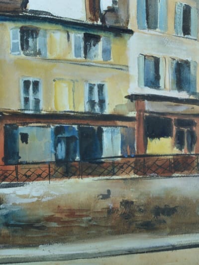 Tableau ancien vue de la place Lucien Herr 5e Paris Cesar Bron Suisse art deco