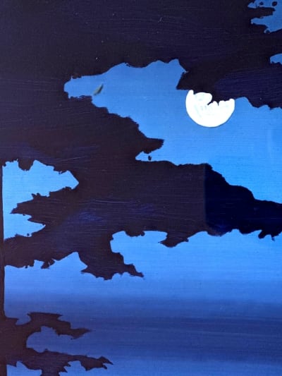 Tableau ancien symboliste bord de mer clair de lune marine Saint Tauzin Rivière