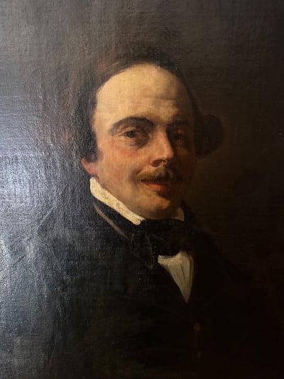Tableau ancien huile portrait homme de lettre Charles Müller de Paris 1838 HST