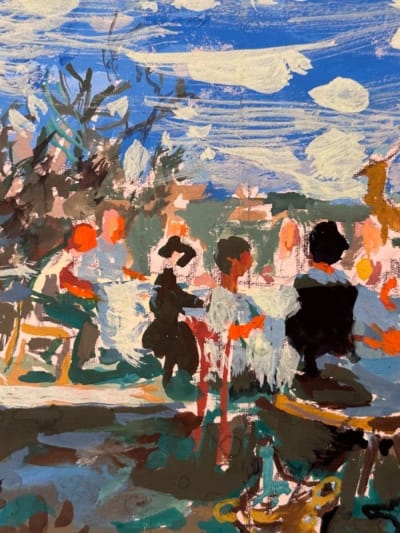 Peinture Jean Terles repas champêtre animé provençal musique banquet