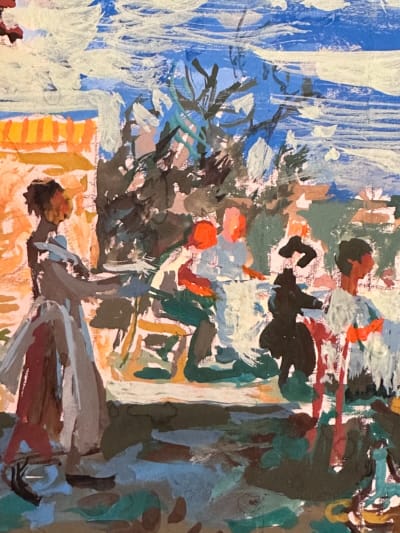 Peinture Jean Terles repas champêtre animé provençal musique banquet