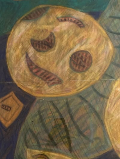 Tableau moderne Henri Goetz composition abstraite pastel 110 cm cadre dessin