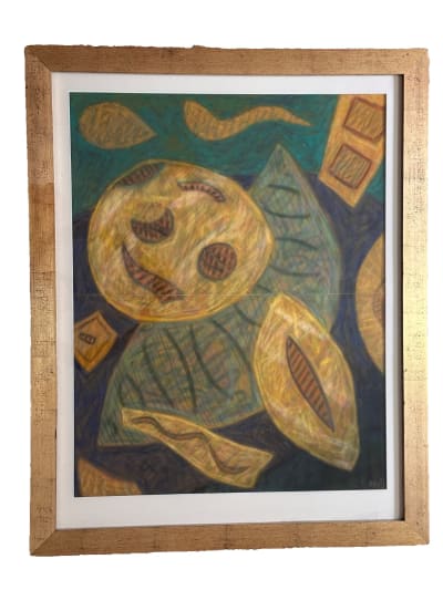 Tableau moderne Henri Goetz composition abstraite pastel 110 cm cadre dessin