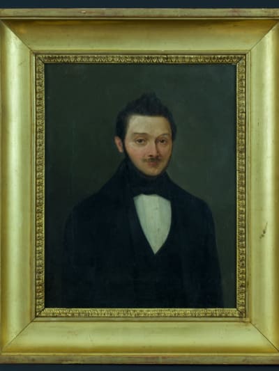 Ancien tableau petit portrait d'homme buste signé Boccia Bordeaux HST cadre doré