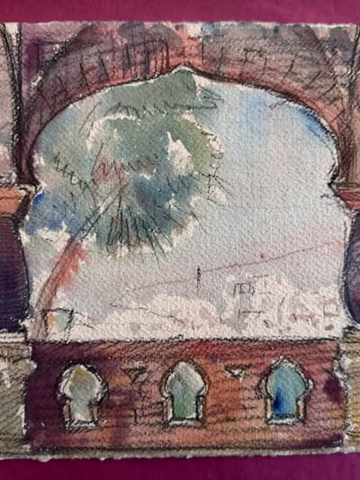 Ancien dessin orientaliste vue de palais Algérie Jean Terles Art Déco