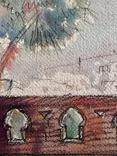 Ancien dessin orientaliste vue de palais Algérie Jean Terles Art Déco