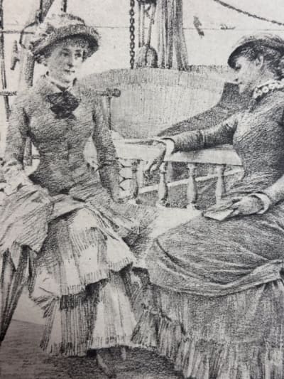 Ancienne lithographie Gunnar Berndtson 1881 pont bateau portrait Finlande