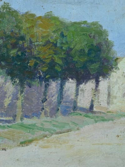 Beau petit tableau impressionniste paysage chemin arboré XIXe