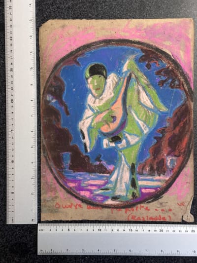 Dessin Jean Terles femme portrait Pierrot la nuit Sérénade pastel 1930